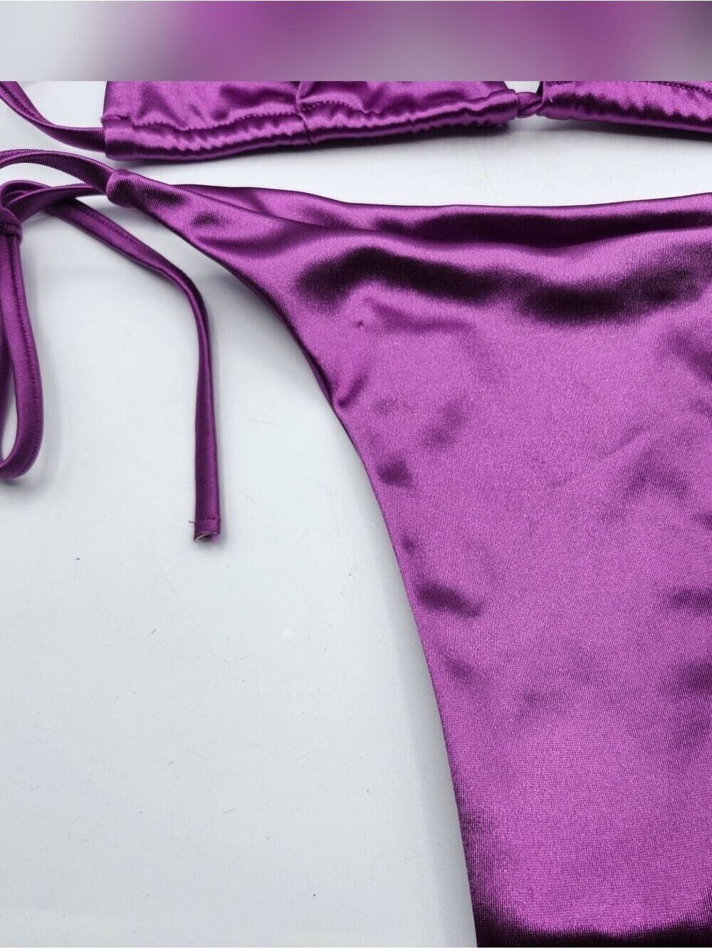 Source Unknown Shiny Purple Satin Triangle Tie-Side Bikini - Picture 3 of 5